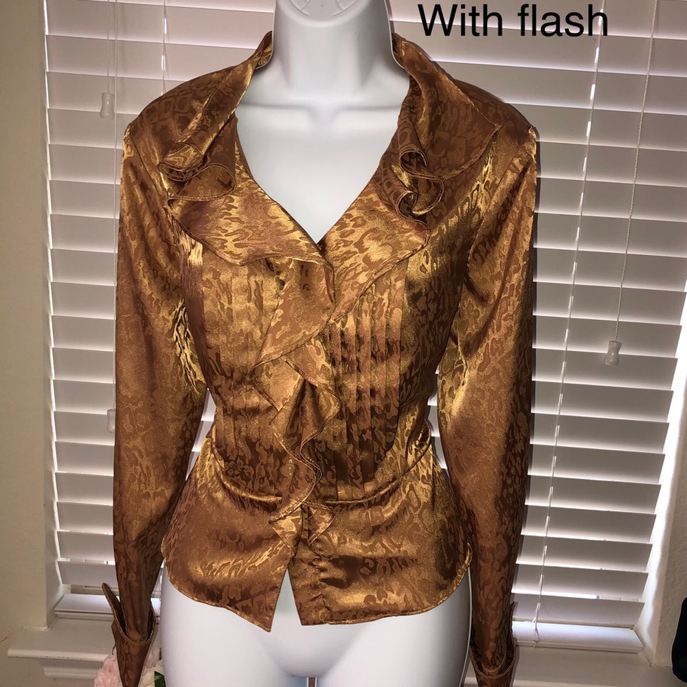 Jones New York Petite Long Sleeve Ruffled Blouse L